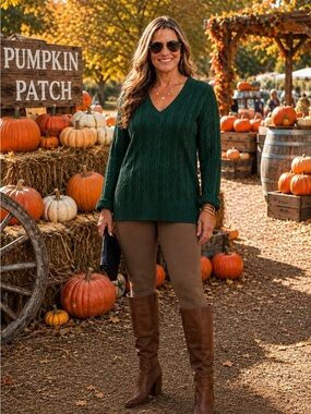 St. John's Bay Deep Green Cable Knit V-Neck Sweater